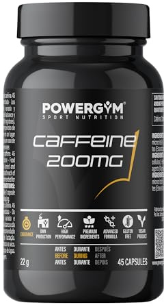 POWERGYM | CAFEINA CAFFEINE 200 mg 45 Cápsulas – Cafeína en comprimidos mejora el rendimiento deportivo de forma cómoda – Sin Gluten | No GMO | Vegano | Doping Free