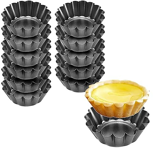 URFEDA Cake Tins Diameter 6.5 cm Mini Tart Mould, Pack of 12 Eggs Cake Mould, Cupcake Muffin Mould, Round Mini Cake Mould, Carbon Steel Egg Tart Mould, Tartlets Tartlets for Pudding, Cakes, Muffin