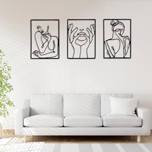 Junhui 3 Stück Wanddeko aus Metall, Abstrakte Frau Wandskulpturen zum Aufhängen, Modernes Minimalistisches Deko Wohnzimmer Wanddeko, Minimalistische Abstrakte Frau Form Hausdeko, 25x35cm