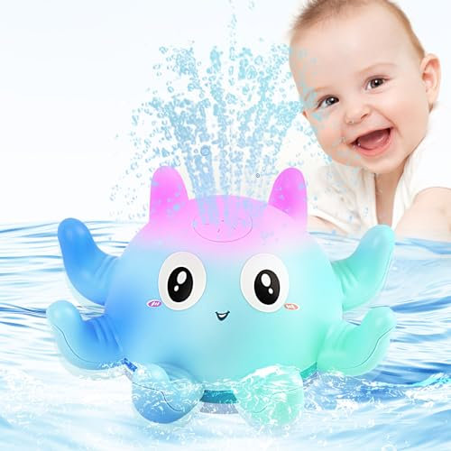 RISVOWO Badewannenspielzeug Baby, Kinder LED Badespielzeug Oktopus Badewanne Spielzeug Automatisches Sensor Wassersprühspielzeug, Badespielzeug Wasserspielzeug ab 1 2 3 Jahre