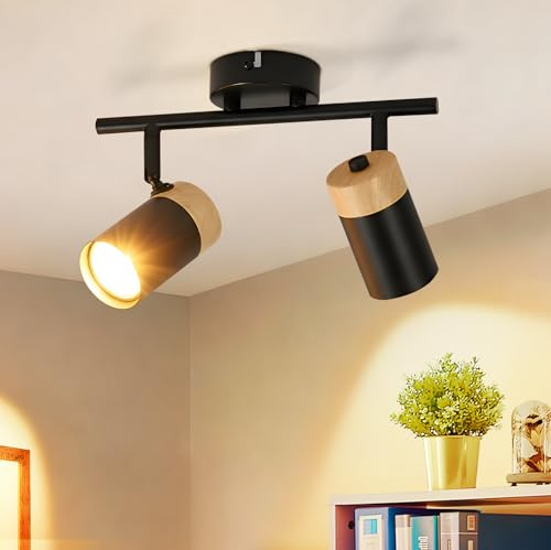 Glitzerlife Takspot Trä Taklampa 2 Ljuskällor Takspotlights Svart GU10