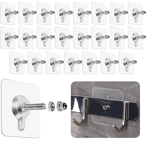 Oruiiju 24 piezas Tornillos Adhesivos Desmontables，Impermeables clavos pared sin taladro-para Estante de Ducha para el baño Cocina Cuarto de almacenamiento Azulejo Pared Ducha