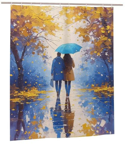 Cortina De Ducha 240x180cm, Pareja Cortina Ducha Paraguas Cortina Baño con 12 Plástico Ganchos, Impermeable Lavable Shower Curtain para Baño Familiar y Baño de Hotel Decor Otoño, Regalo Mujer Hombre
