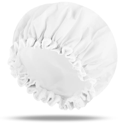 Große Duschhaube Wasserdichte Doppelschichtig Große Shower Cap Wiederverwendbare Duschhauben Geeignet für Alle Arten von Langen Haaren Kann von Frauen und Männern Verwendet Werden (Weiß)