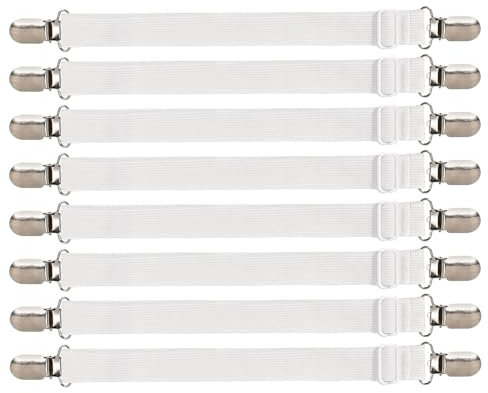 iCovalescent 8 Piezas Sujetadores de Hojas, Sujetadores de Tirantes Ajustables para sábanas o sofás(Blanco, Extender 30-130 cm)