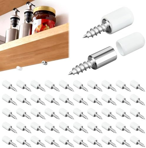 LYNJOVU 50 Pezzi Perni Supporti per Mensole, Pioli di Supporto per Mensole con Manicotto in Gomma, Supporti per Scaffali (Bianco)