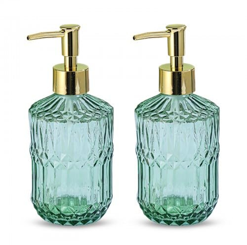 Dispenser di Sapone,2 PCS Dispenser Contenitore di Sapone, 400 ml Dispenser Shampoo e Bagnoschiuma,Elegante Set di Dispenser di Sapone in Vetro,Accessorio da Bagno,per Bagno, Cucina