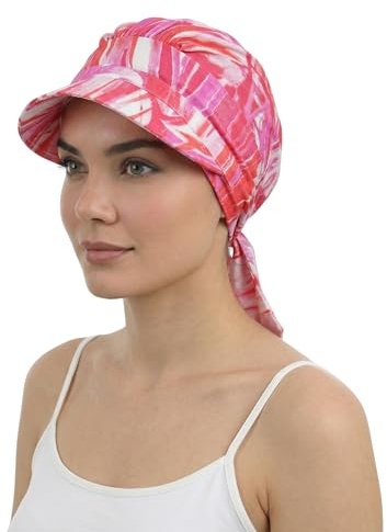 Deresina Gorro Oncológico Mujer Verano – Turbante Oncológico Algodón Pre-Anudado, Pañuelo Oncológico Alopecia, Visera Protección Solar (Fucsia)