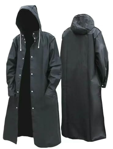 JCVBN Manteau de pluie une pièce long coupe-vent et imperméable pour adulte avec capuche noire pour le cyclisme et la randonnée en plein air épaissi, Noir , taille unique