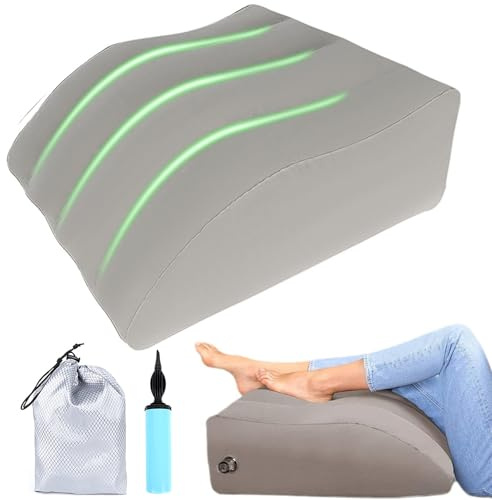 Jidyllic Inflatable Leg Elevating Pillow & Foot Rest - Grey Ergonomic Wedge Pillow for Swelling, Blood Circulation & Back Pain Relief, Portable with Pump & Storage Bag