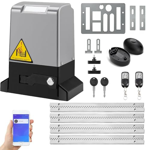 Automatic Sliding Gate Opener - Rack Drive Motor with APP Control, 2 Remote Controls & IR Sensor, Complete Hardware Kit for Gates Up to 40ft