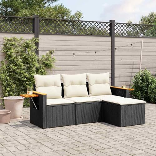 Qnhdfrt Set di 4 divani da giardino, in polietilene, in rattan sintetico, con cuscino, pieghevole, design modulare, per terrazza, balcone, giardino