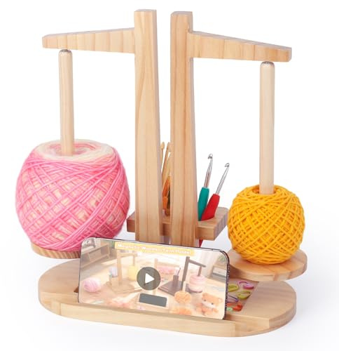 Aeelike Yarn Holder, Double Magnetic Yarn Holder for Crochet and Knitting | Crochet Yarn Holder Spinner, Crochet Wool Holders when Knitting and Crocheting, Yarn Ball Holder with Phone Stand and Storage