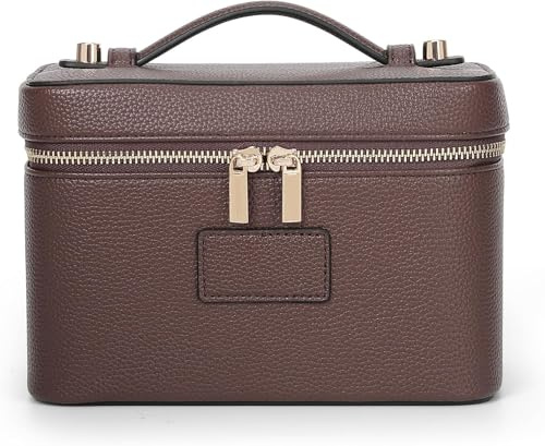 PU Kosmetiktasche Make up Tasche Damen, wasserdicht Kulturtasche mit Griff, Reise Cosmetic Bag Organizer Schminktasche mit Fächern (Kaffee)