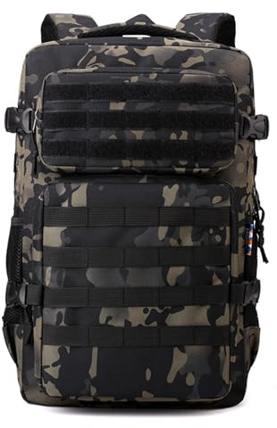 35L Mochilas Tácticas Molle Mochila Negra Motocicleta Bolso,Camu Marrón | Aire libre,Militar,Viajes,Escalada,Senderismo,Mochilas de camping,Nylon 600D,47 x 30 x 20 cm,Correas ajustables,700 g