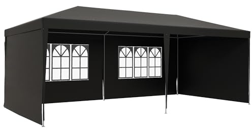 Outsunny Carpa de Jardín 6x3 m Cenador Pabellón de Jardín con 4 Paredes Laterales y 2 Ventanas Visibles, Marco de Acero, Anti-UV, Impermeable, Gazebo para Patio, Exterior, Camping, Gris Oscuro