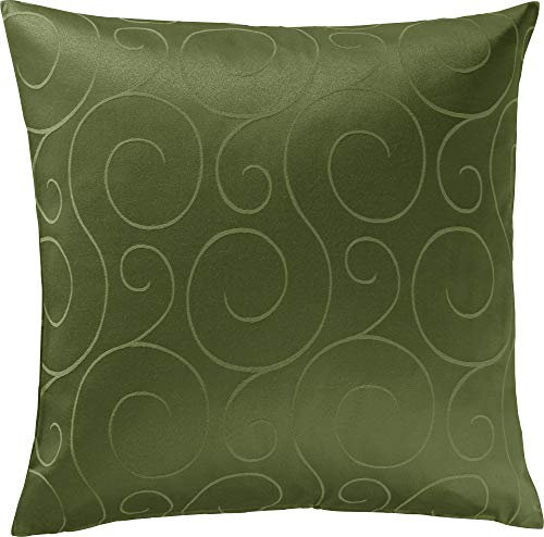Erwin Müller Kissenhülle, Kissenbezug Oberhausen, Jacquard Ranken dunkelgrün Größe 40x40 cm - pflegeleicht, bügelleicht, mit praktischem Reißverschluss