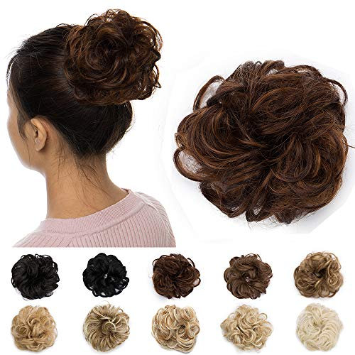 Silk-co Ciambella per Chignon Extension Elastico Posticci per Scrunchie Chignon Capelli Finti Hair Bun Updo Coda Capelli Mossi–Castano Ramato Chiaro Mix Marrone Scuro