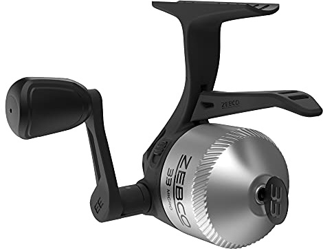 Zebco Mulinello da pesca 33 Micro Triggerspin, Quickset anti-inversione con avviso di morso, quadrante liscio regolabile, potenti ingranaggi interamente in metallo con telaio leggero in grafite, nero,
