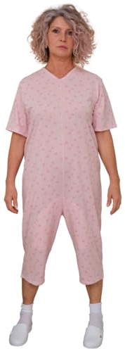 FERRUCCI Pijama Mono Sanitario Comfort de Manga Corta Pantalón Corto 1 Cremallera/Zip Detrás en la Espalda Veraniego, Rosa, Small