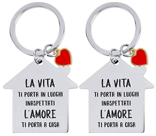 BHGT Portachiavi Casa Nuova Scritte Italiane Biglietto d'auguri Cartolina Sacchetti Velluto Gioielli Regalo Inaugurazione Casa Decorazione Accessori Prima Casa Insieme