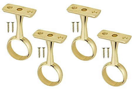 TERF® Polished Brass Curtain Pole Bracket 25mm Rail Ceiling and Wall Mount Round Holder for Closet Wardrobe Shower Rod Pipe - Pack of 4