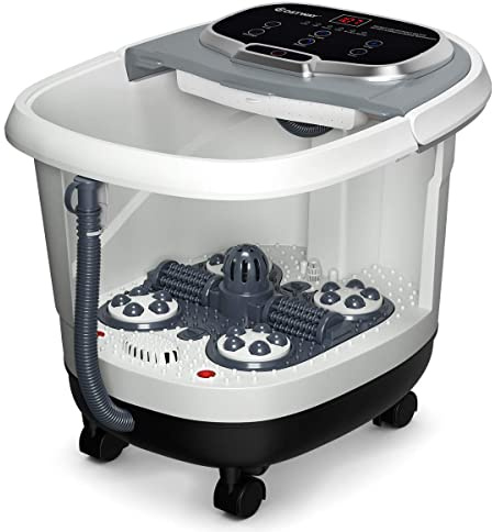 GYMAX Pediluvio Idromassaggio Elettrico con Funzione di temporizzazione, Massaggiatore Piedi con Idromassaggio Plantare e Riscaldamento dell’Acqua, 44x36x36 cm (Grigio)