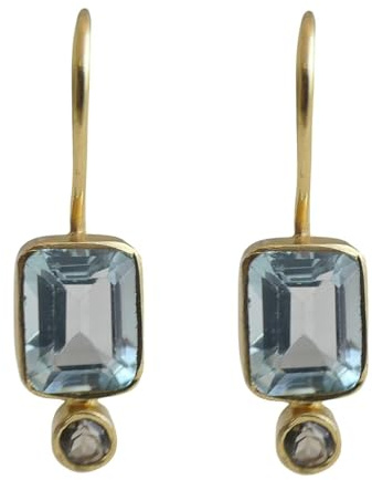 Blautopas und Rauchquarz Vergoldet 925 Sterling Silber Ohrringe - Natürlicher Edelstein - Geburtstagsgeschenk - Handgefertigte Geschenkideen für Frauen (Blautopas und Rauchquarz)
