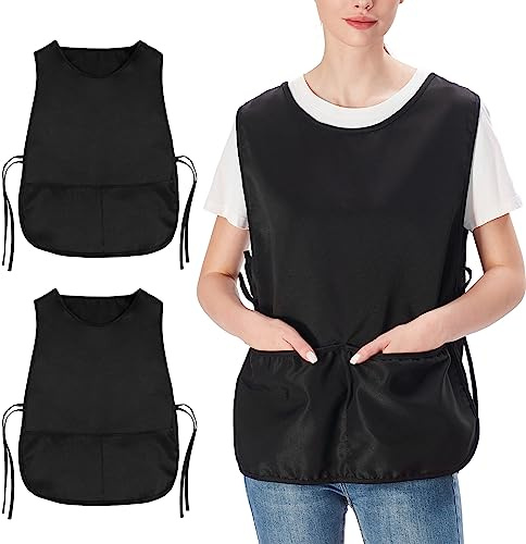 Jubatus 2 Pack Cobbler Aprons with 2 Pockets for Women Men Fast Drying Polyester Fabric, Black