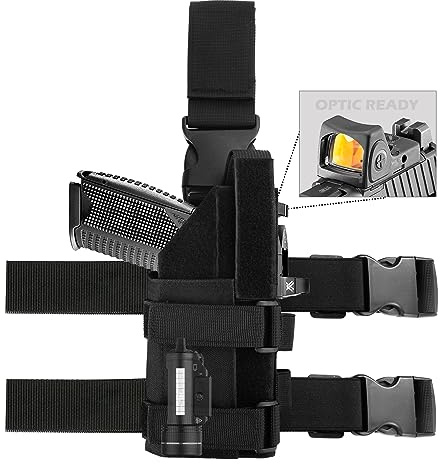 Universal Drop Leg Tactical Gun Holster fit Pistols with Optic/Light/Laser, Adjustable Thigh Nylon Gun Holster Compatible with Glock 1911 S&W Sig Sauer Ruger Taurus Berreta CZ HK and More