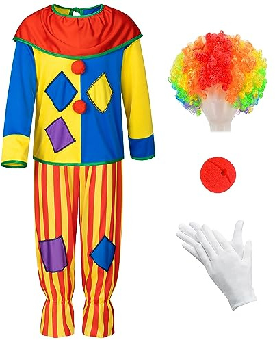 Yoroka 5Pcs Kids clown costume set Circus costume Boys and Girls Cosplay Costumes Quick Dress up for Clown(XL)