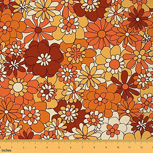Vintage fleurs Tissu 92x150cm pour Chaises, fleurs végétales Tissus au Metre, 60s 70s Groovy Tissu de couture pour la décoration intérieure et les projets de bricolage à la maison, vert