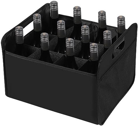 LITLANDSTAR Flaschenträger mit 12 Flaschen, FlaschenTasche aus Filz Wiederverwendbare Tragetasche mit Trennwänden für Party Reise Picknick, 38 cm x 32 cm x 28 cm (Schwarz)