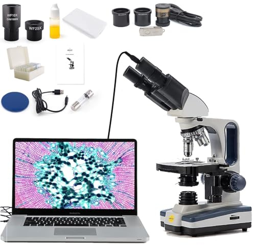 Swift Digital Binocular Compound Microscope 40X-2500X, with 5MP USB Camera, Two-Layer Mechanical Stage and Software Windows and Mac Compatible and Slides,Siedentopf Head,Research-Grade