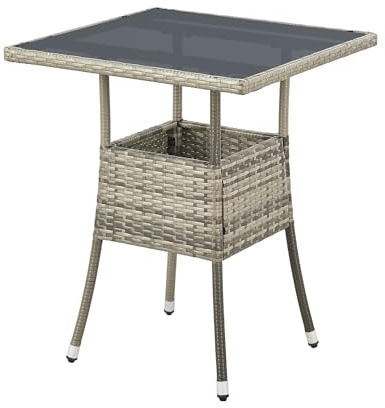 Juskys tavolino da giardino Yoro - Piccolo, quadrato, compatto, resistente alle intemperie - Piano in vetro e polyrattan - 60x60 cm - Grigio