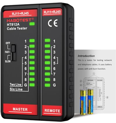 HABOTEST HT812A Network Cable Tester with RJ45 RJ11 Port, Ethernet Cable Test Tool, Speaker, Coaxial, Video and Fast/Slow Data, 60V Telephone Line Continuity Test for