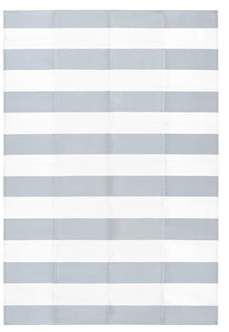 Relsy Outdoor Rug Waterproof Reversible Large 160 x 230 cm Garden Rug, Misty Grey & White Lines Area Rugs For Garden Outdoor Patio Rug, Camping Mat, Deck, Backyard, Picnic
