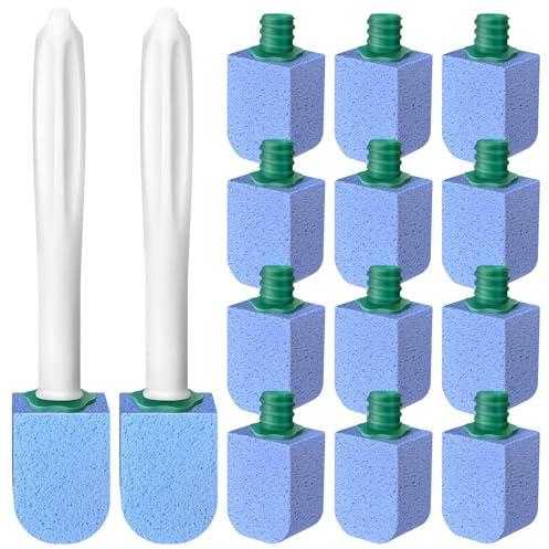 Xuelimei 12pcs Pumice Stone Set with 2pcs Long Handle Toilet Brush, Cleaning Block for Bathtubs, Kitchen Sink, Grill, Tile. (Blue)