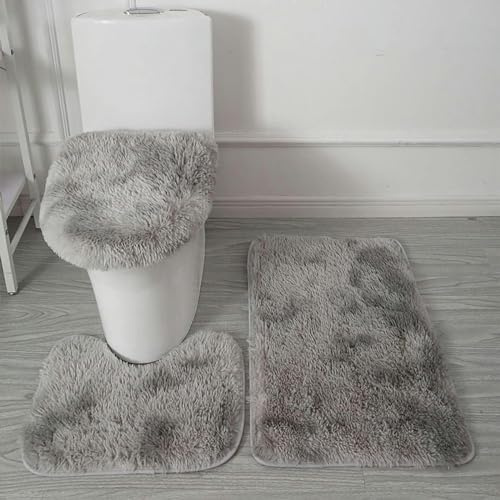 WHRAOY Alfombra de baño (3 piezas), alfombra de baño antideslizante, juego de 3 piezas de felpa para inodoro, alta absorción de agua, cómoda y suave, para bañera