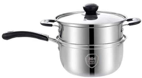 OUNONA Casseroles Poêle Antiadhésive Casserole Inox avec Couvercle 18Cm Marmite à Soupe Pot à Lait Poignée Anti-Brûlure Base Antidérapante Cuisine Soupe Lait Beurre Nouilles