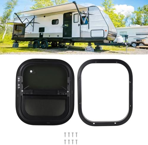 EIMSOAH RV Window, RV Exit Window, RV Sliding Windows, 440mm H 390mm W RV Sliding with Screen Tinted Tempering Glass Waterproof for Motorhome Trailer
