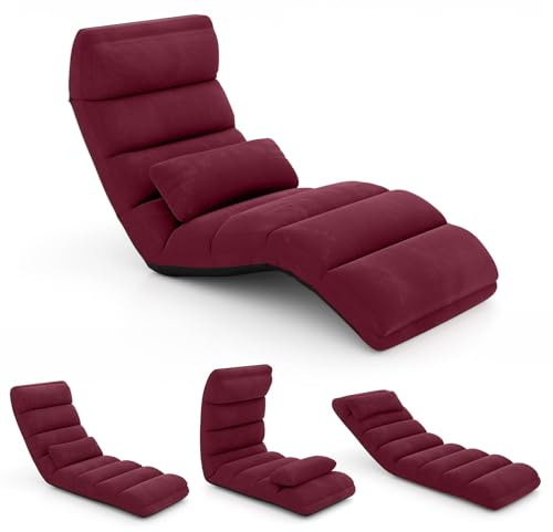 COSTWAY Sillón Cama Plegable en 5 Posiciones, Silla de Suelo con Respaldo Ajustable, Sofá Perezoso Individual con Reposacabezas Ideal para Jugar, Dormir, y Leer, Capacidad de Carga de 100 kg (Vino)