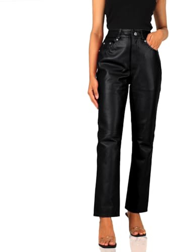 Laverapelle Women's Genuine Lambskin Straight Cut Leather Pants (Black, 34, Polyester Lining) - 2424004