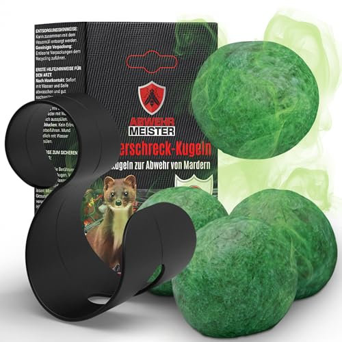 ABWEHR MEISTER Original 4X Marderschreck-Kugeln inkl. PKW-Halterung, Marderschreck Auto mit Sofort und Langzeitwirkung, Marderabwehr zum Schutz vor Marder im Motorraum Made in Germany