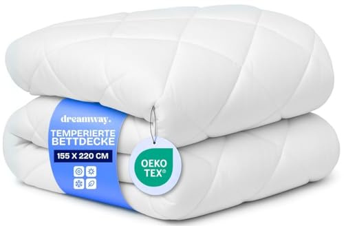 DREAMWAY Piumino Temperato 155x220 cm - 300 g/m² Mezza Stagione | Trapunta Microfibra Sintetica per Autunno e Inverno - Anallergica e Antiacaro - Singolo e Matrimoniale, Bianco