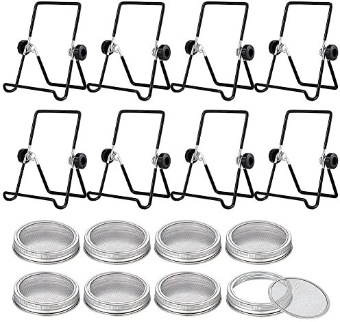 arlote El Kit de 8 Juegos de Tarros de GerminacióN Incluye Tapas de GerminacióN y Soportes de GerminacióN Tapas de Pantalla de Tarros para Germinar Semillas en Crecimiento