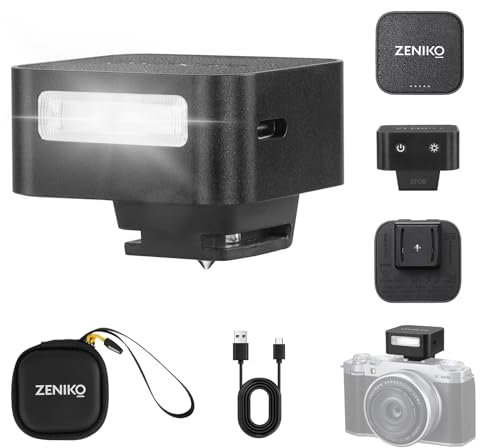 ZENIKO ZF08 Mini Flash para cámara Flash para cámara GN16, 5 Niveles de Potencia, CCT 6500k ±200k con Zapata Universal ＜3s Reciclaje rápido para Sony/Canon/Nikon/Panasonic/Olympus(Negro,ZF08)