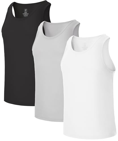 BAMBOO COOL Men's Tank Top Undershirts Moisture Wicking Breathable, Fitted Ruglar Fit T Shirts for Men 3 Pack