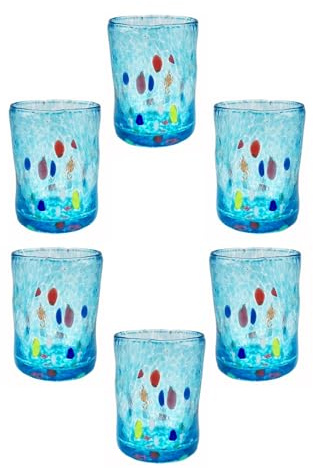 MurArt Shot di Murano Set da 6 bicchierini alt. 6,5 in vetro soffiato a mano in lavorazione artigianale Collezione Eleganza Made in Italy. (1, Acquamare)