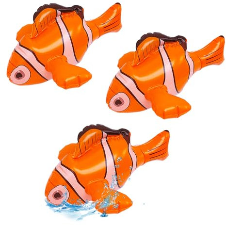 SAIIURV 3 Stück Aufblasbare Clownfische, Aufblasbare Schwimmtier Kinder, Wassertiere Aufblasbar, Aufblasbarer Tropischer Fisch, Schwimmtiere für den Pool Strand Schwimmbad 27CM (3 Stück)